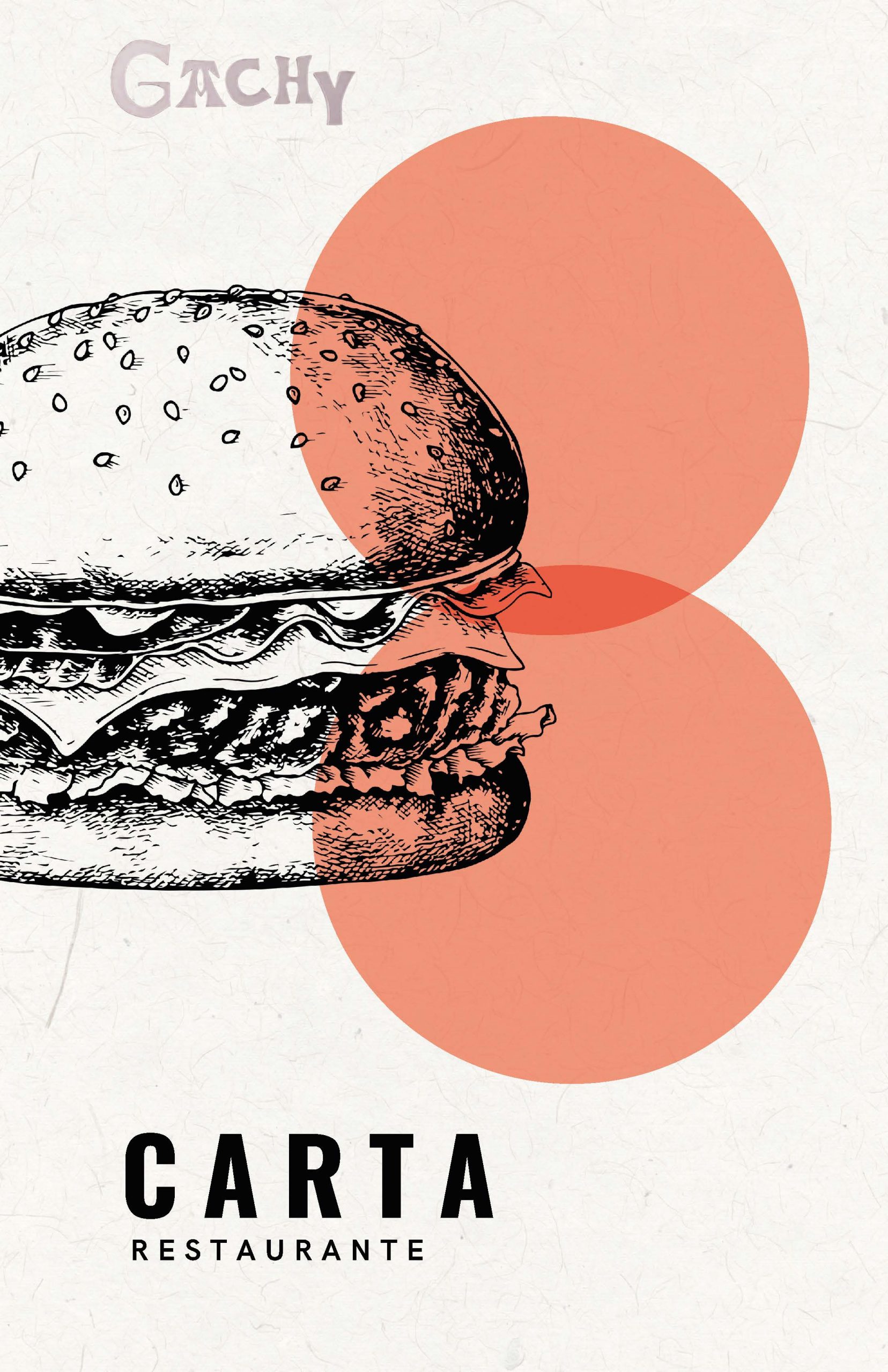 Portada de la carta del restaurante Hamburguesería Gachy con ilustración de hamburguesa.
