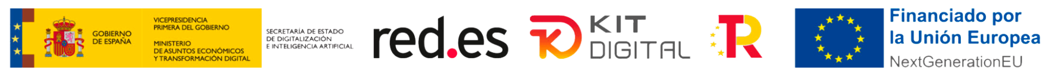 Logos del Gobierno de España, Red.es, Kit Digital y Unión Europea NextGenerationEU.